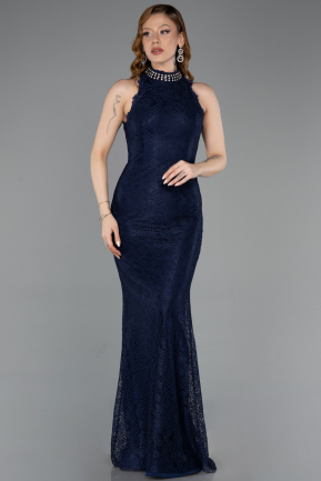Long Navy Blue Dantelle Evening Dress ABU5987