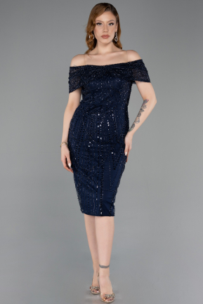 Midi Navy Blue Beaded Party Dress ABK2592
