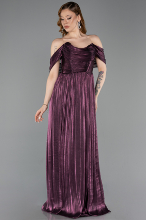 Plum Long Chiffon Cocktail Dress ABU5283