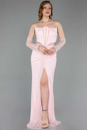Powder Color Long Dantelle Evening Dress ABU5736