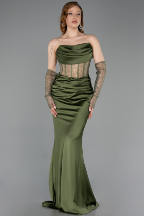 Olive Drab Long Satin Mermaid Evening Gown ABU5888