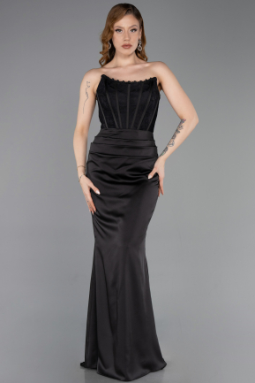 Long Black Satin Evening Dress ABU6000