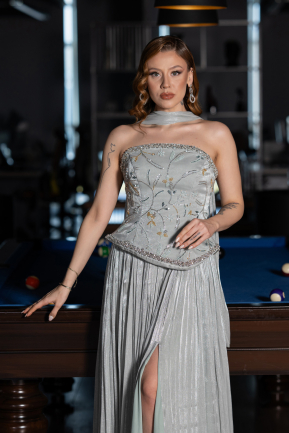 Mint Long Chiffon Evening Dress ABU5786
