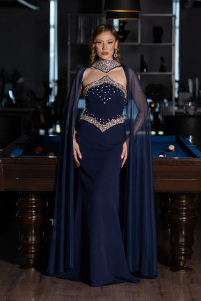 Navy Blue Long Mermaid Prom Dress ABU5866