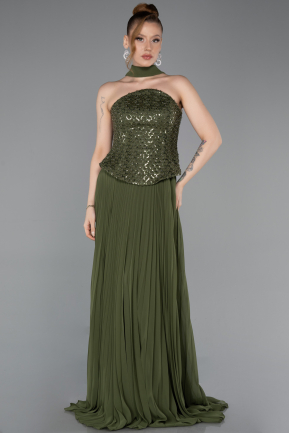 Long Olive Drab Chiffon Evening Dress ABU6011