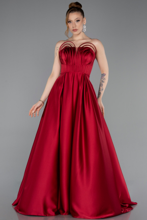 Burgundy Long Satin Prom Gown ABU5105