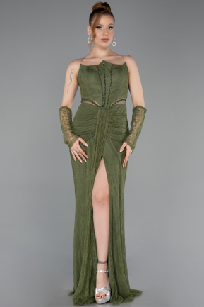 Olive Drab Long Dantelle Evening Dress ABU5736