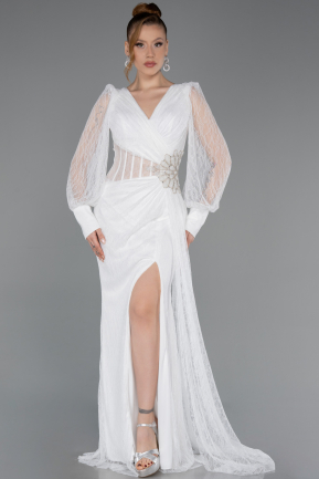 Long White Dantelle Evening Dress ABU6016