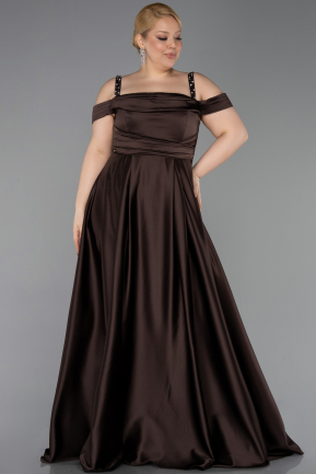Brown Strappy Long Satin Plus Size Engagement Dress ABU4207