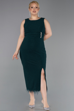 Emerald Green Midi Plus Size Evening Dress ABK2338