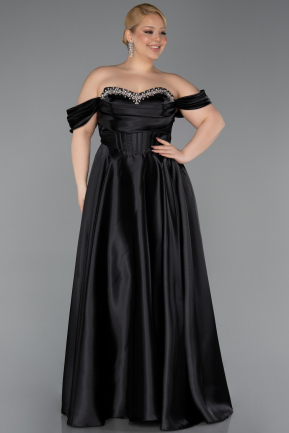 Long Black Satin Plus Size Evening Gown ABU5726