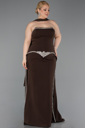 Long Brown Plus Size Evening Dress ABU6015