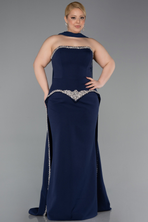Long Navy Blue Plus Size Evening Dress ABU6015