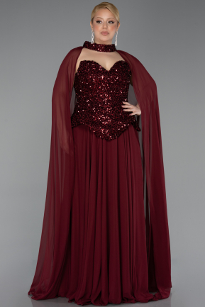 Long Burgundy Chiffon Plus Size Evening Gown ABU5940