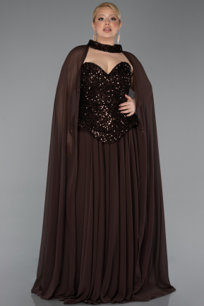 Long Brown Chiffon Plus Size Evening Gown ABU5940