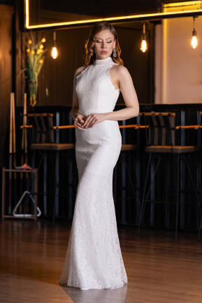 Long White Dantelle Evening Dress ABU5987