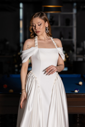 Long White Satin Evening Dress ABU5995