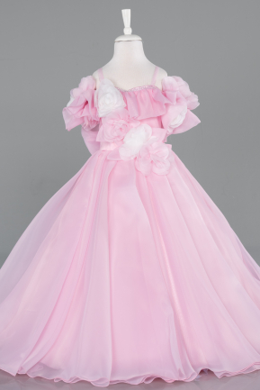 Long Powder Color Satin Kid Wedding Dress ABG182