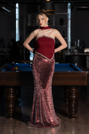 Burgundy Long Scaly Mermaid Evening Gown ABU5703
