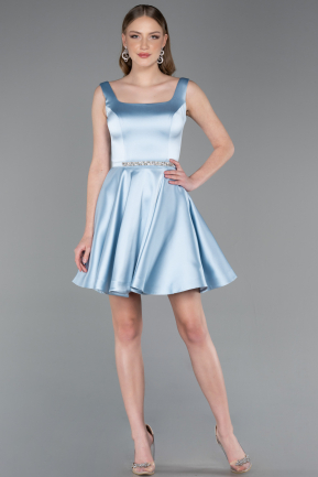 Short Light Blue Satin Cocktail Dress ABK2606