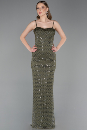 Long Olive Drab Scaly Evening Dress ABU6039