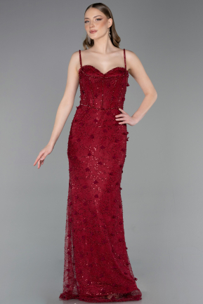 Long Burgundy Dantelle Evening Dress ABU6040