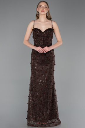 Long Brown Dantelle Evening Dress ABU6040