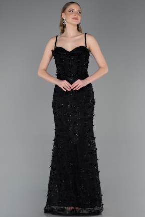 Long Black Dantelle Evening Dress ABU6040