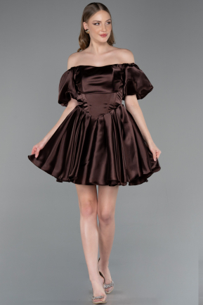 Short Brown Satin Cocktail Dress ABK2605