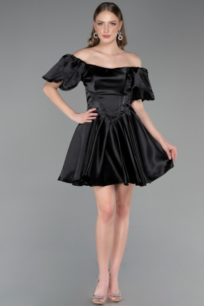 Short Black Satin Cocktail Dress ABK2605