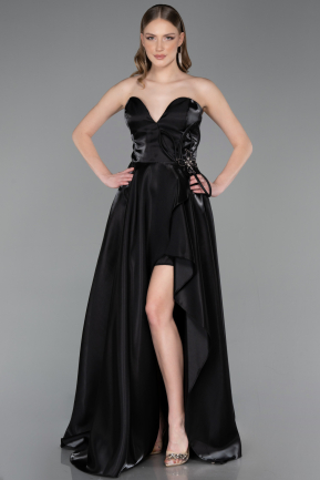 Long Black Satin Evening Dress ABU6049