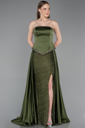 Olive Drab Long Satin Evening Dress ABU5684