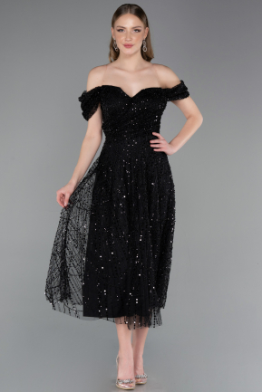 Black Midi Beaded Party Dress ABK2594