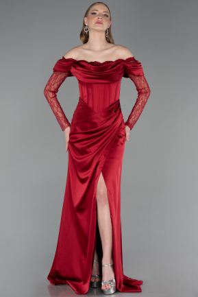 Burgundy Long Satin Evening Dress ABU5829