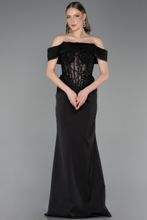 Long Black Satin Evening Dress ABU6054