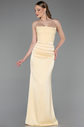 Long Yellow Satin Prom Gown ABU6061