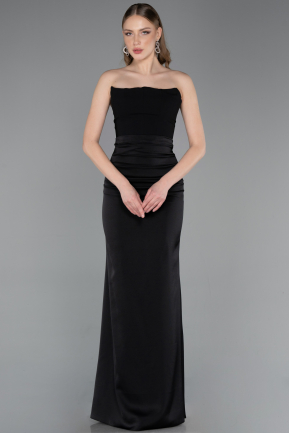 Long Black Satin Prom Gown ABU6061