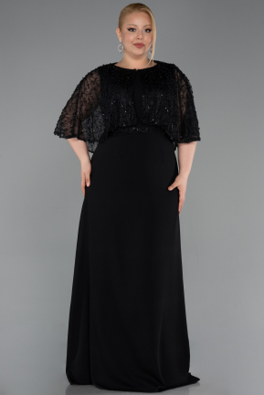 Long Black Chiffon Plus Size Evening Dress ABU6063