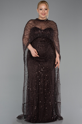 Brown Long Beaded Plus Size Wedding Dress ABU5328