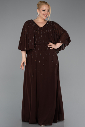 Long Brown Chiffon Plus Size Evening Dress ABU6066