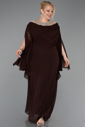 Long Brown Chiffon Plus Size Evening Gown ABU6068