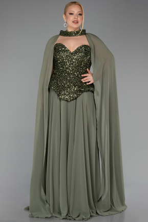 Olive Drab Long Chiffon Plus Size Evening Gown ABU5940