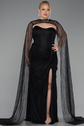 Long Black Dantelle Plus Size Evening Gown ABU6070
