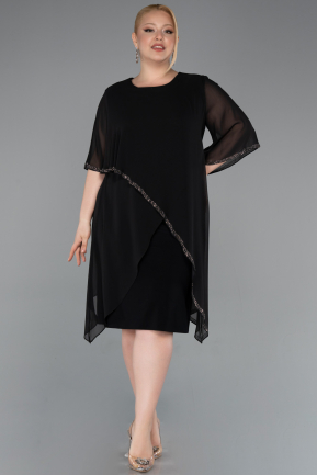 Midi Black Chiffon Plus Size Cocktail Dress ABK2600