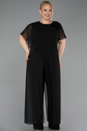 Long Black Chiffon Plus Size Cocktail Dress ABT138