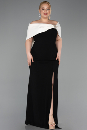 Black-Cream Long Plus Size Evening Gown ABU3945