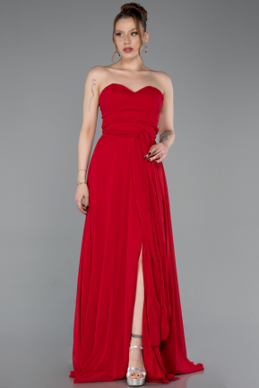 Long Red Chiffon Prom Gown ABU4965