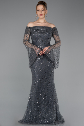 Anthracite Long Scaly Mermaid Evening Gown ABU5623