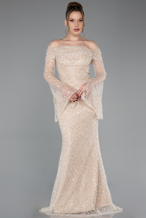 Beige Long Scaly Mermaid Evening Gown ABU5623