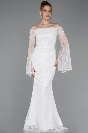 White Long Scaly Mermaid Evening Gown ABU5623